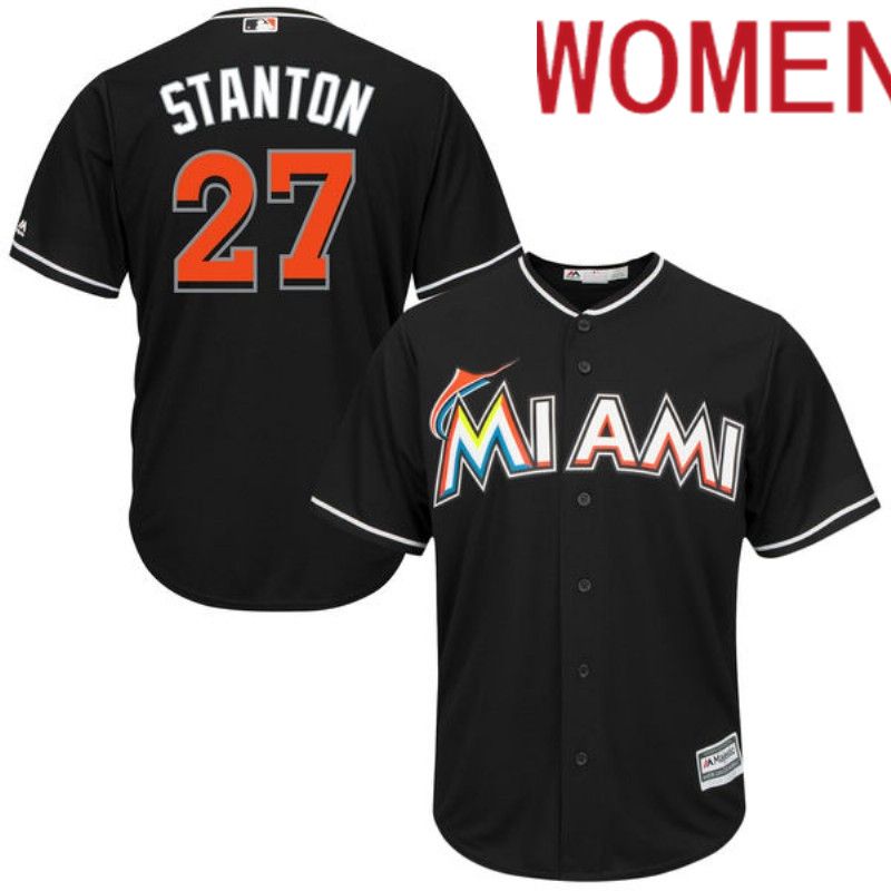 Women Miami Marlins #27 Stanton Black Nike Game 2024 MLB Jersey style 1